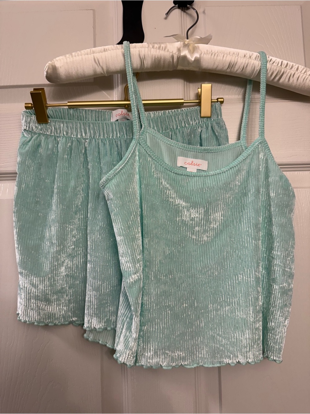 Colsie Mint Ribbed Velvet Cami & Short Set